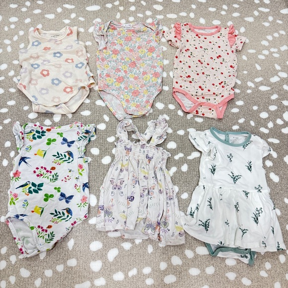 Lot of 6 bamboo onesie twirl dress angel dear baby girl floral smock bodysuit